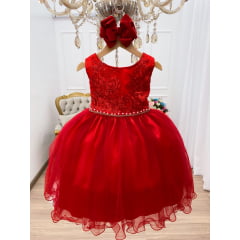 Vestido Infantil Vermelho Renda Saia Tule Luxo Festas