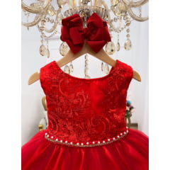 Vestido Infantil Vermelho Renda Saia Tule Luxo Festas