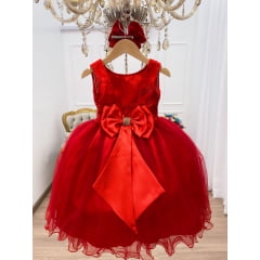 Vestido Infantil Vermelho Renda Saia Tule Luxo Festas