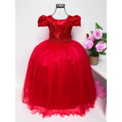 Vestido Infantil Vermelho Longo Damas Renda Luxo Princesas