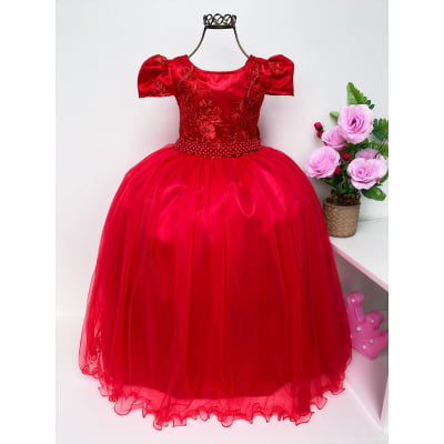 Vestido Infantil Vermelho Longo Damas Renda Luxo