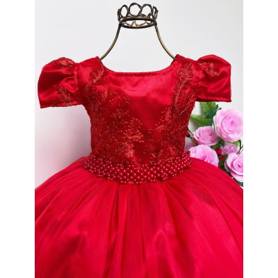 Vestido Infantil Vermelho Longo Damas Renda Luxo