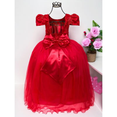 Vestido Infantil Vermelho Longo Damas Renda Luxo