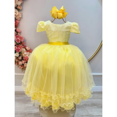 Vestido Infantil Amarelo C/ Strass Casamentos Luxo
