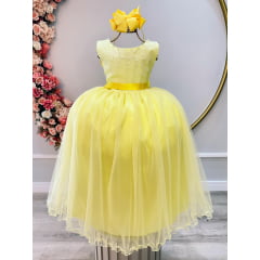 Vestido Infantil Amarelo Damas de Honra Longo Pérolas Strass