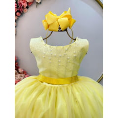 Vestido Infantil Amarelo Damas de Honra Longo Pérolas Strass