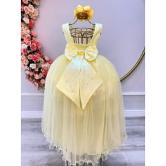 Vestido Infantil Amarelo Damas de Honra Longo Strass Pérolas