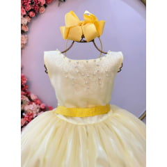 Vestido Infantil Amarelo Damas de Honra Longo Strass Pérolas