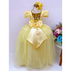 Vestido Infantil Amarelo Tule Longo C/ Renda Damas Luxo