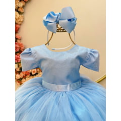 Vestido Infantil Azul Bebê Damas C/ Strass Luxo