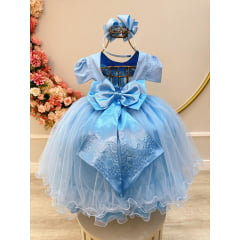 Vestido Infantil Azul Bebê Damas C/ Strass Luxo