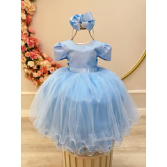 Vestido Infantil Azul Bebê Damas C/ Strass Luxo