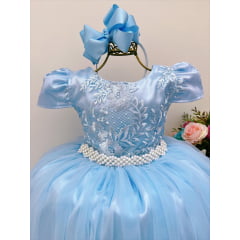Vestido Infantil Azul Bebê Renda Damas de Honra Casamento