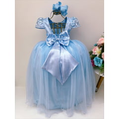 Vestido Infantil Azul Bebê Renda Damas de Honra Casamento