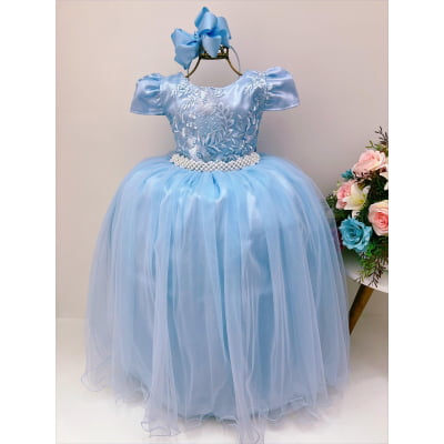 Vestido Infantil Azul Bebê Renda Damas de Honra Casamento