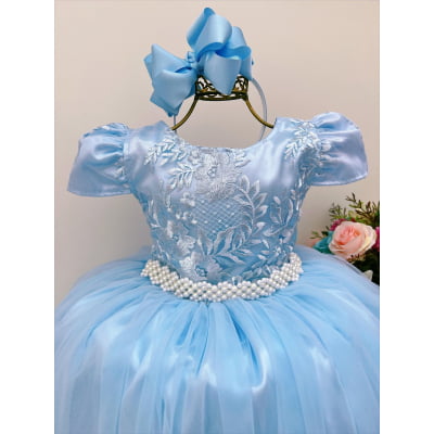 Vestido Infantil Azul Bebê Renda Damas de Honra Casamento