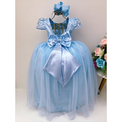 Vestido Infantil Azul Bebê Renda Damas de Honra Casamento