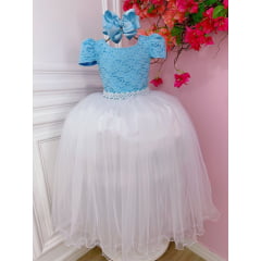 Vestido Infantil Azul Royal e OFF Damas Honra Casamento - Fabuloso
