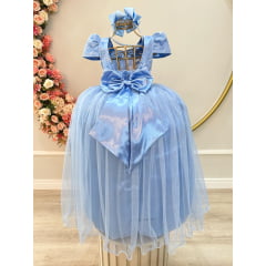 Vestido Infantil Azul Longo Damas C/ Renda Casamento Festas