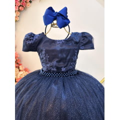 Vestido Infantil Azul Marinho Longo Damas C/ Renda Casamento