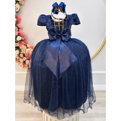 Vestido Infantil Azul Marinho Longo Damas C/ Renda Casamento