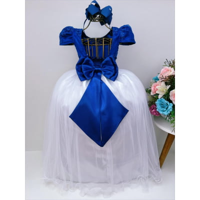 Vestido Infantil Azul Royal e Branco Damas Honra e Casamento