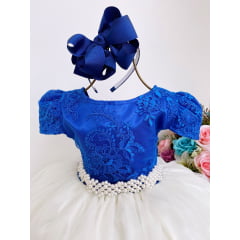Vestido Infantil Azul Royal e OFF Damas de Honra Casamento