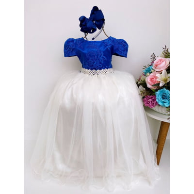 Vestido Infantil Azul Royal e OFF Damas de Honra Casamento
