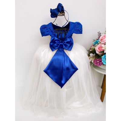 Vestido Infantil Azul Royal e OFF Damas de Honra Casamento