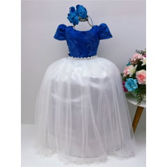 Vestido Infantil Azul Royal e OFF Damas Honra Casamento