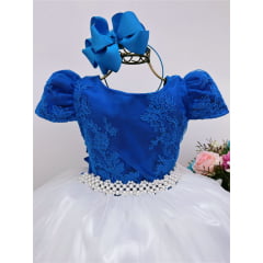 Vestido Infantil Azul Royal e OFF Damas Honra Casamento
