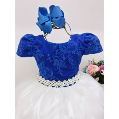 Vestido Infantil Azul Royal e OFF Damas Honra e Casamento