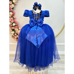 Vestido Infantil Azul Royal Longo Damas C/ Renda Casamento