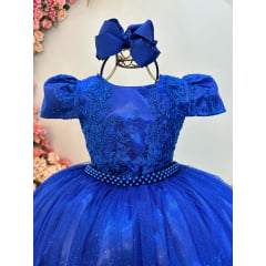 Vestido Infantil Azul Royal Longo Damas C/ Renda Casamento