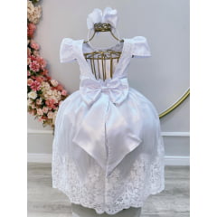 Vestido Infantil Branco C/ Renda Realeza Casamento Festas