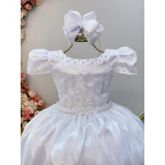 Vestido Infantil Branco C/ Renda Realeza Casamento Festas