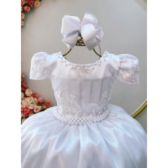 Vestido Infantil Branco Com Renda Realeza Casamentos Longo