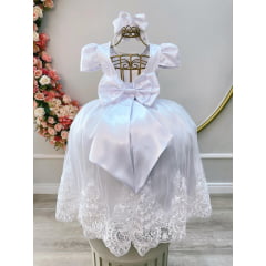 Vestido Infantil Branco Com Renda Realeza Casamentos Longo