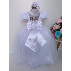 Vestido Infantil Branco Damas Luxo Brilho Festa Casamento