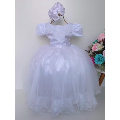 Vestido Infantil Branco Damas Saia Branco Pérola Luxo