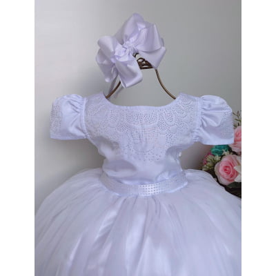Vestido Infantil Branco Damas Saia Branco Pérola Luxo