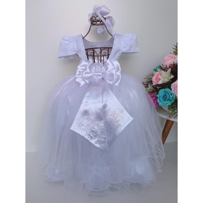 Vestido Infantil Branco Damas Saia Branco Pérola Luxo