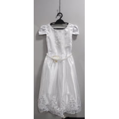 Vestido Infantil  Branco Longo Com Renda Realeza Casamentos