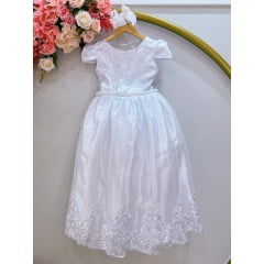 Vestido Infantil Branco Longo Com Renda Realeza Casamentos