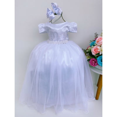 Vestido Infantil Branco Longo Damas Renda Luxo