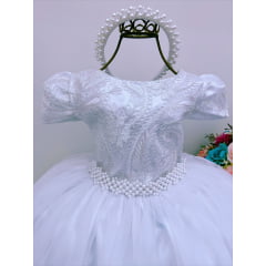 Vestido Infantil Branco Longo Damas Renda Luxo Princesas