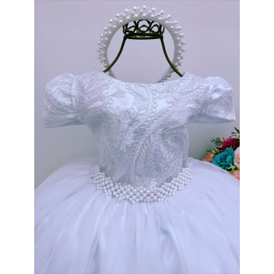Vestido Infantil Branco Longo Damas C/ Renda Luxo