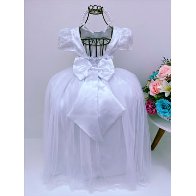 Vestido Infantil Branco Longo Damas C/ Renda Luxo