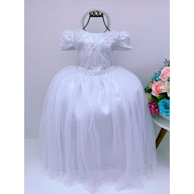 Vestido Infantil Branco Longo Damas C/ Renda Luxo