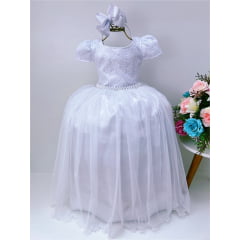 Vestido Infantil Branco Longo Damas Renda Princesas Luxo